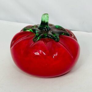 Vintage Prestige Art Glass Tomato Paperweight Fruit Excellent Condition 3" Tall